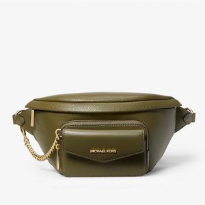 MICHAEL KORS Maise Large Pebbled Leather 2-n-1 Sling Pack 🚨OLIVE